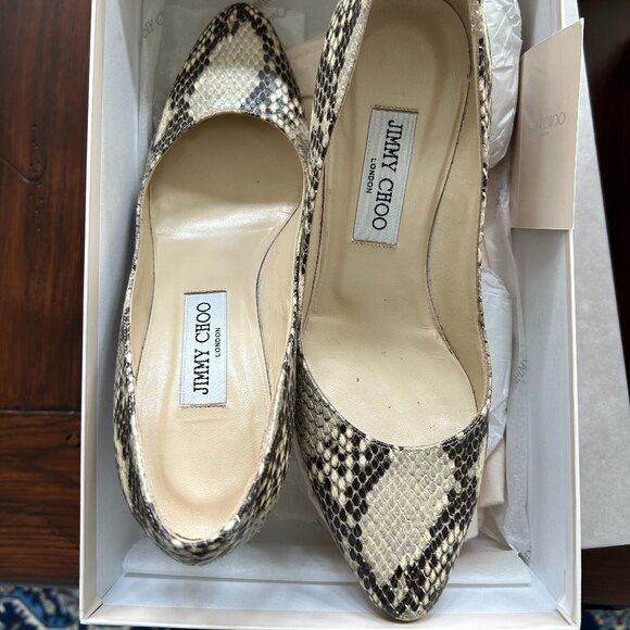 Jimmy Choo Gilbert Snakeskin Pumps Heels Leather Shoes Natural Tan Size 37.5 - Picture 2 of 4